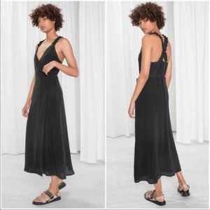 & Other Stories Silk Midi Dress Ruffle Straps